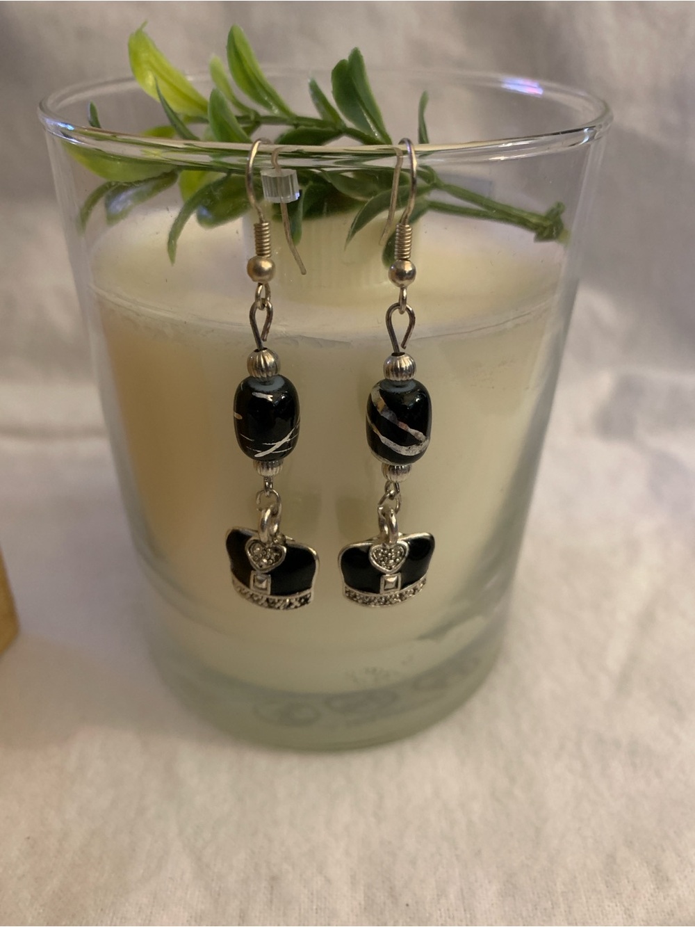 Handmade enamel Crown Charm Dangle Earrings - Women Jewelry